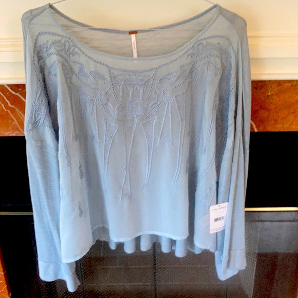 Very Soft, Ice-Blue Embroidered Top